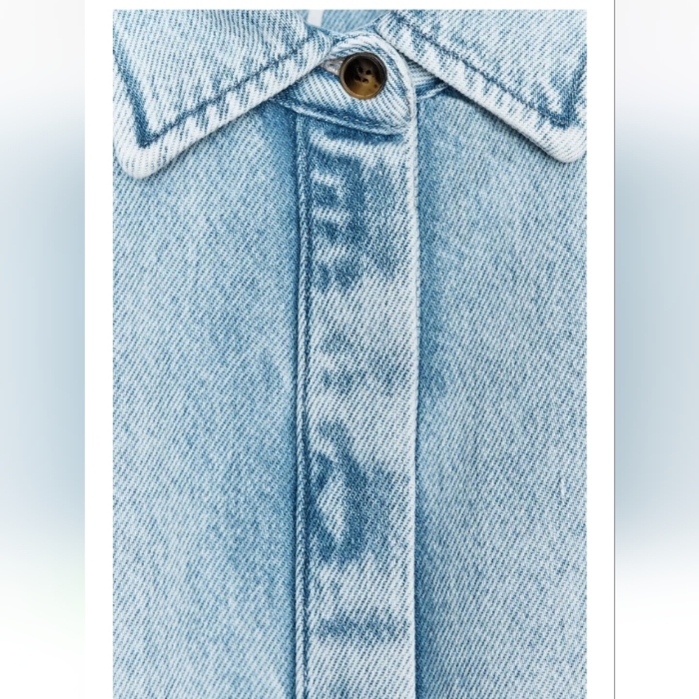 Zara Zw Collection Light Blue Denim Shirt With Puffed Sleeves Sz-XL - Picture 6 of 10